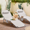 SoBuy OGS35-MI Transat de Jardin Pliable avec Oreiller et Poche Latérale, Chaise Longue Relax, Confortable, Design Fonctionnel – L155×P56×H81 cm, Beige