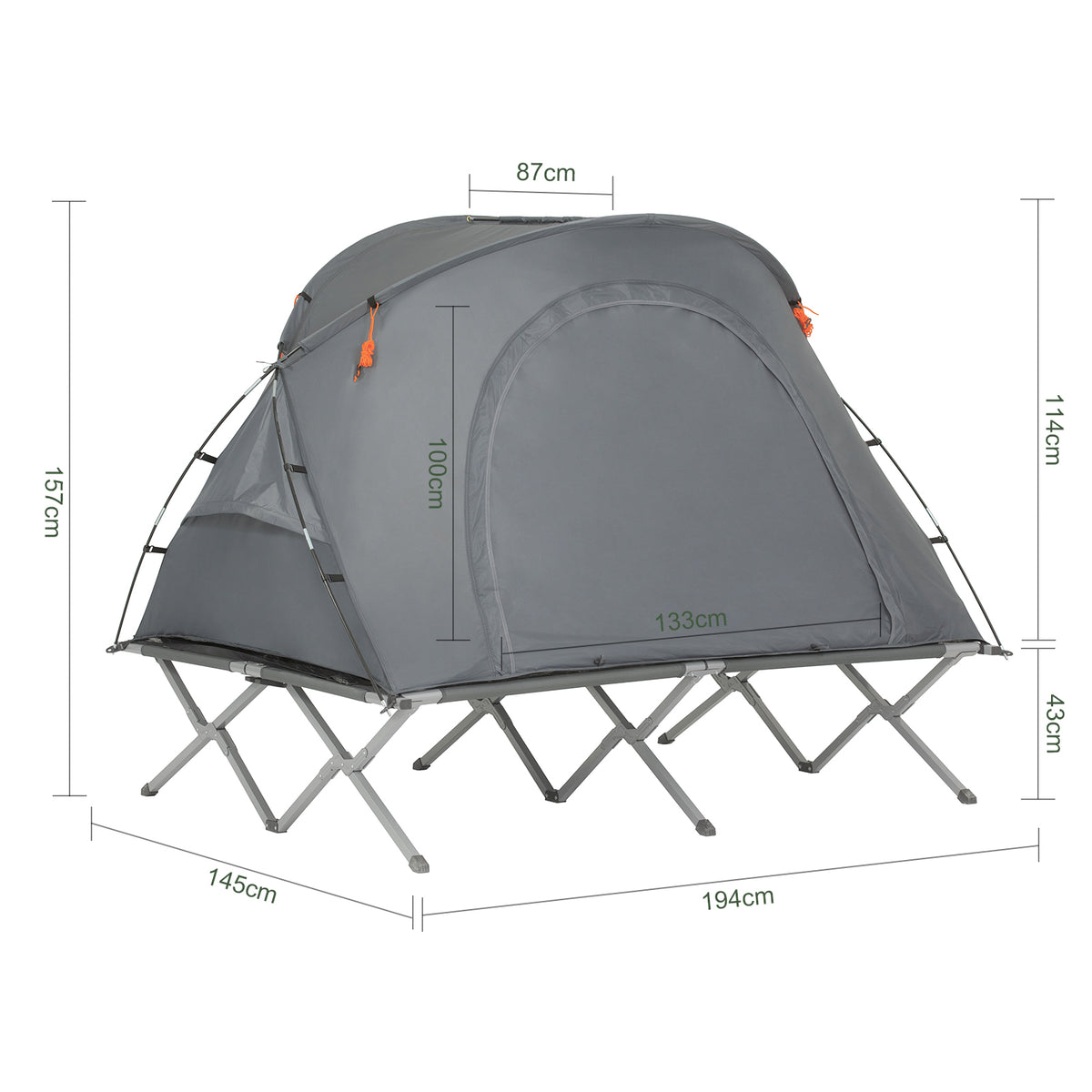 SoBuy OGS60-L-HG Lit de Camping 2 Personnes 3 en 1 – Toit Anti-UV, Matelas Gonflable Intégré, Charge 300 kg, Sac à Roulettes, Gris