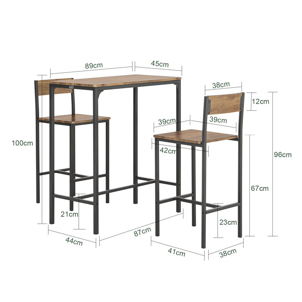 SoBuy OGT03-XL Table Haute avec 2 Tabourets de Bar – 100 cm, Tabourets Rangeables, Style Industriel