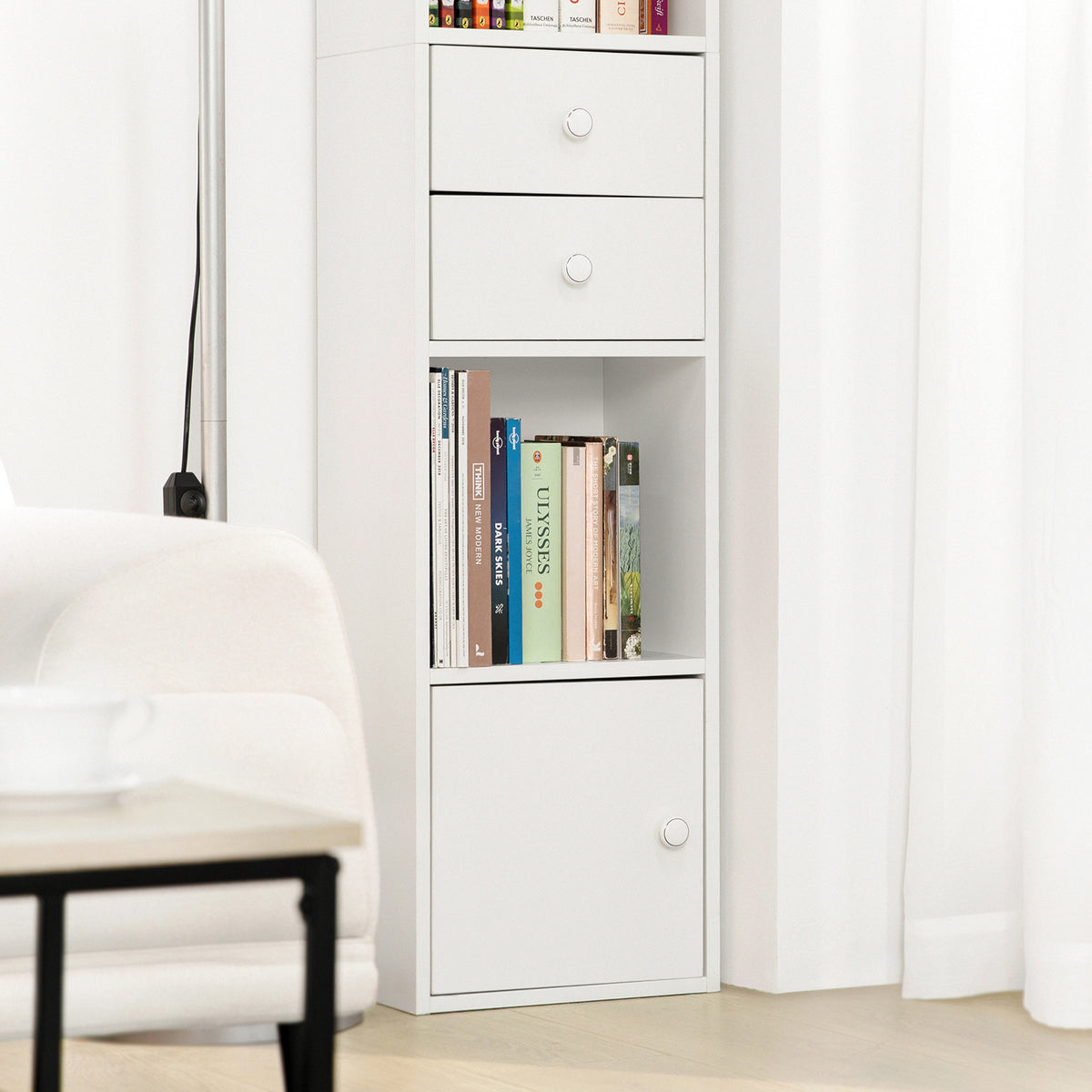 SoBuy STR10-W Meuble Colonne de Salle de Bain Armoire de Rangement Placard de Rangement Armoire sur Pied avec 2 Portes et 2 Tiroirs Blanc 33x24x188cm