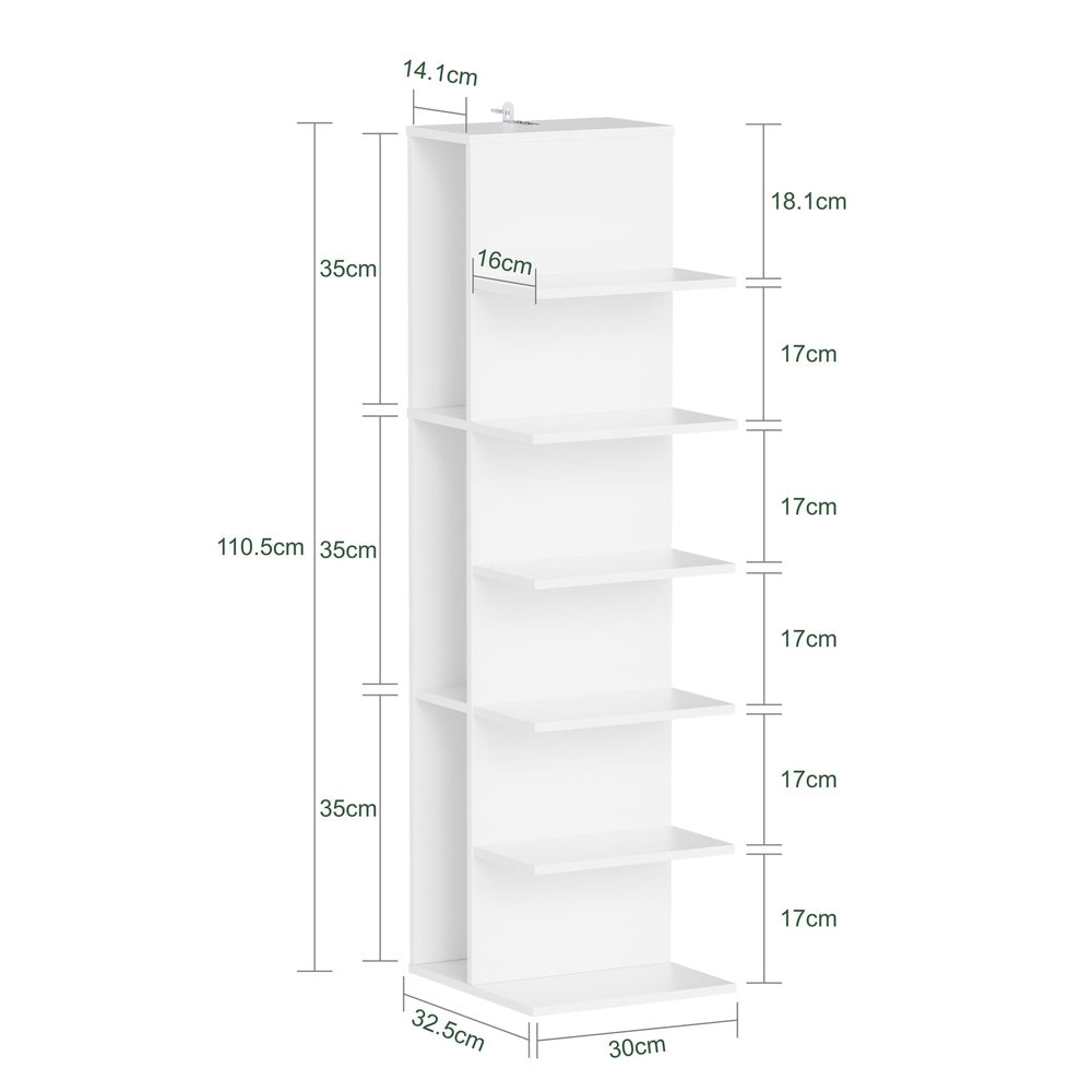 SoBuy STR14-W Étagère Murale Blanche 5 Niveaux – Bibliothèque de Rangement à 5 Plateaux pour Bureau et Salon – 30×32,5×110,5 cm, Charge 45 kg