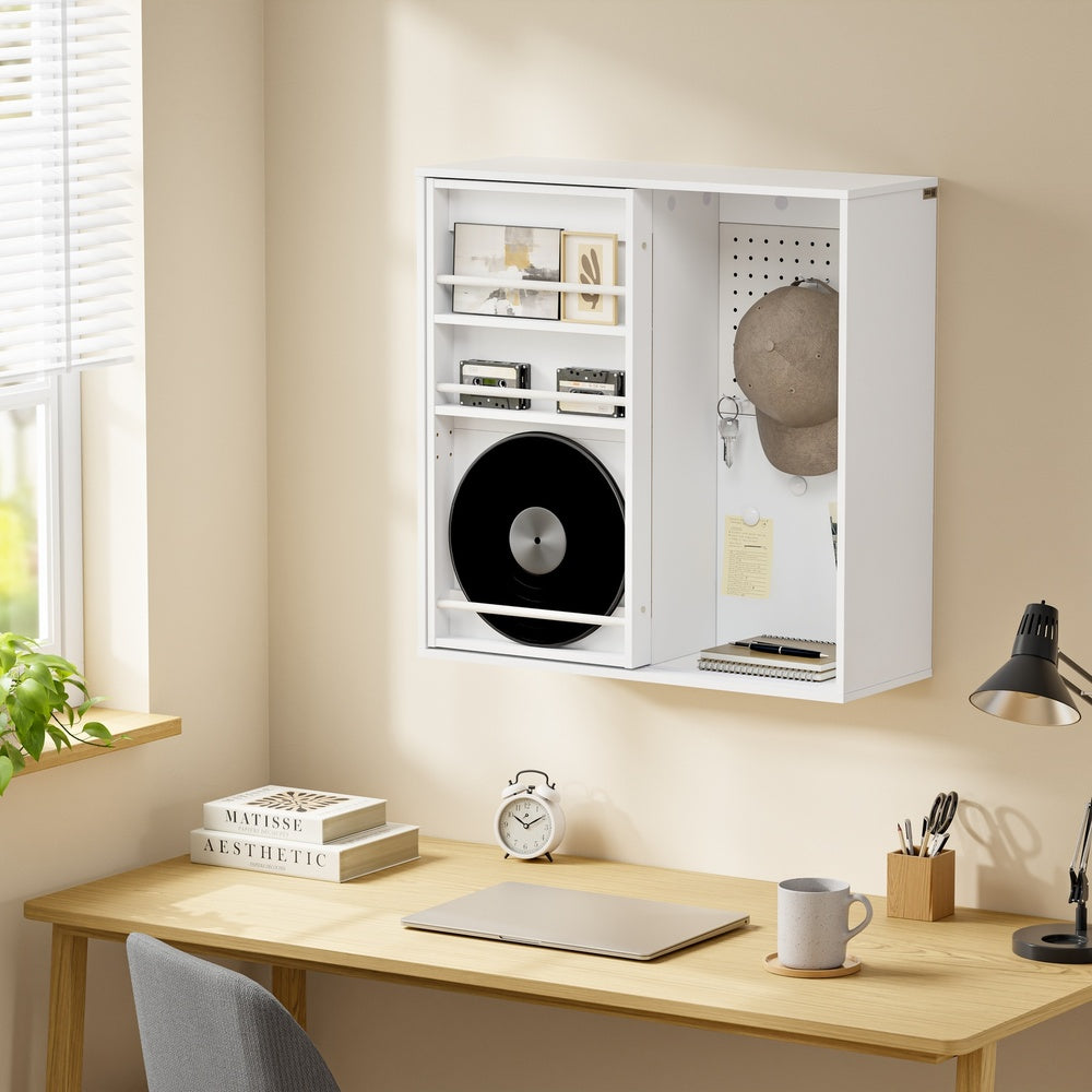 SoBuy STR16-W Armoire Murale Suspendue Blanche – Étagère Murale avec Panneau Perforé et Tableau Blanc pour Entrée, Bureau et Chambre – 70×25,1×70,2 cm, Charge 27 kg
