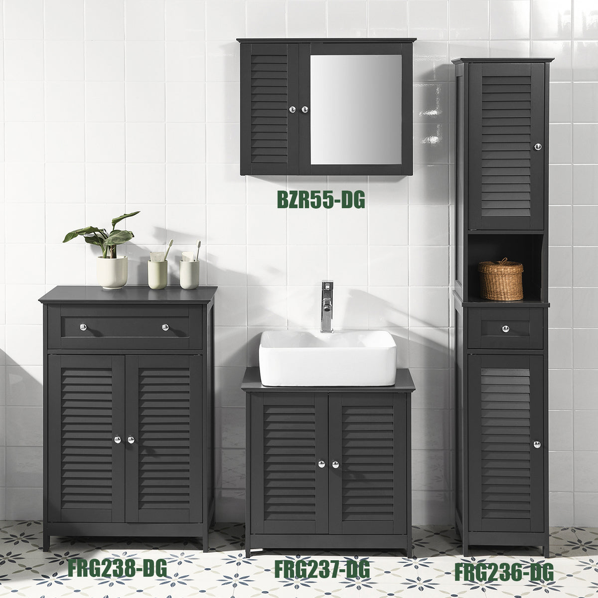 sebuyfr.comG237-DG Meuble sous Lavabo avec Étagères Ajustables, Résistant à l’Humidité, pour Salle de Bain et WC, Rangement Optimisé – L60×P35×H58 cm, MDF, Gris
