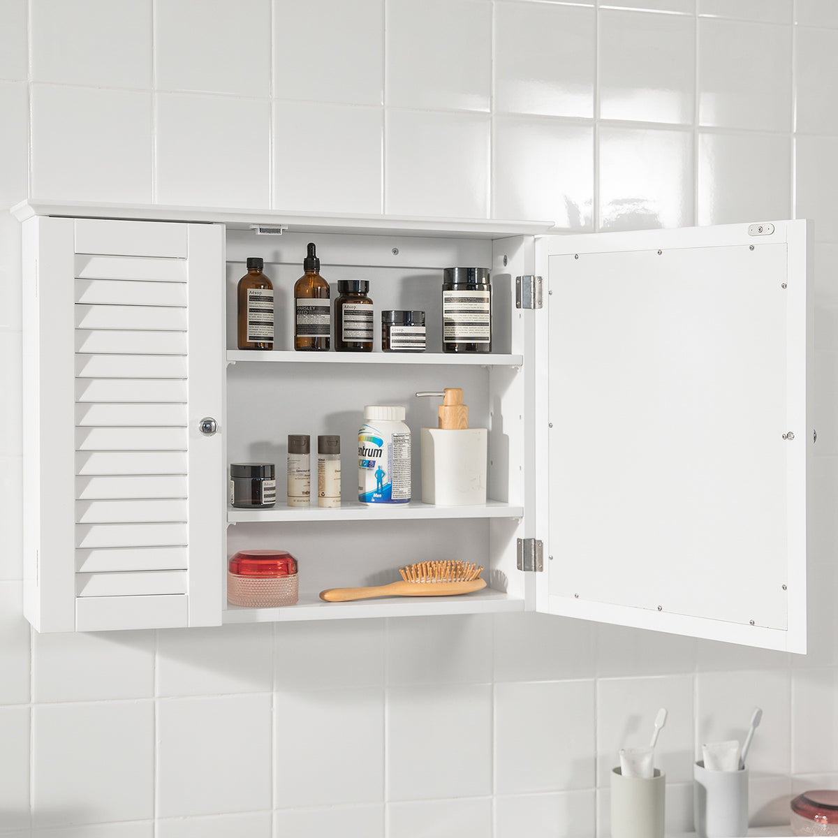 SoBuy BZR55-W Armoire Miroir Meuble Haut de Salle de Bain Armoire Suspendue avec Porte Miroir Commode Meuble de Rangem