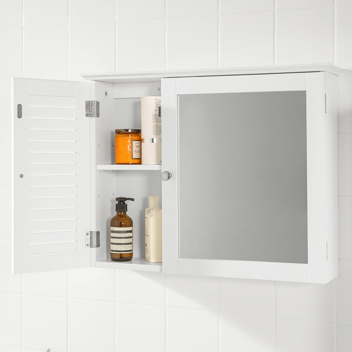 SoBuy BZR55-W Armoire Miroir Meuble Haut de Salle de Bain Armoire Suspendue avec Porte Miroir Commode Meuble de Rangem