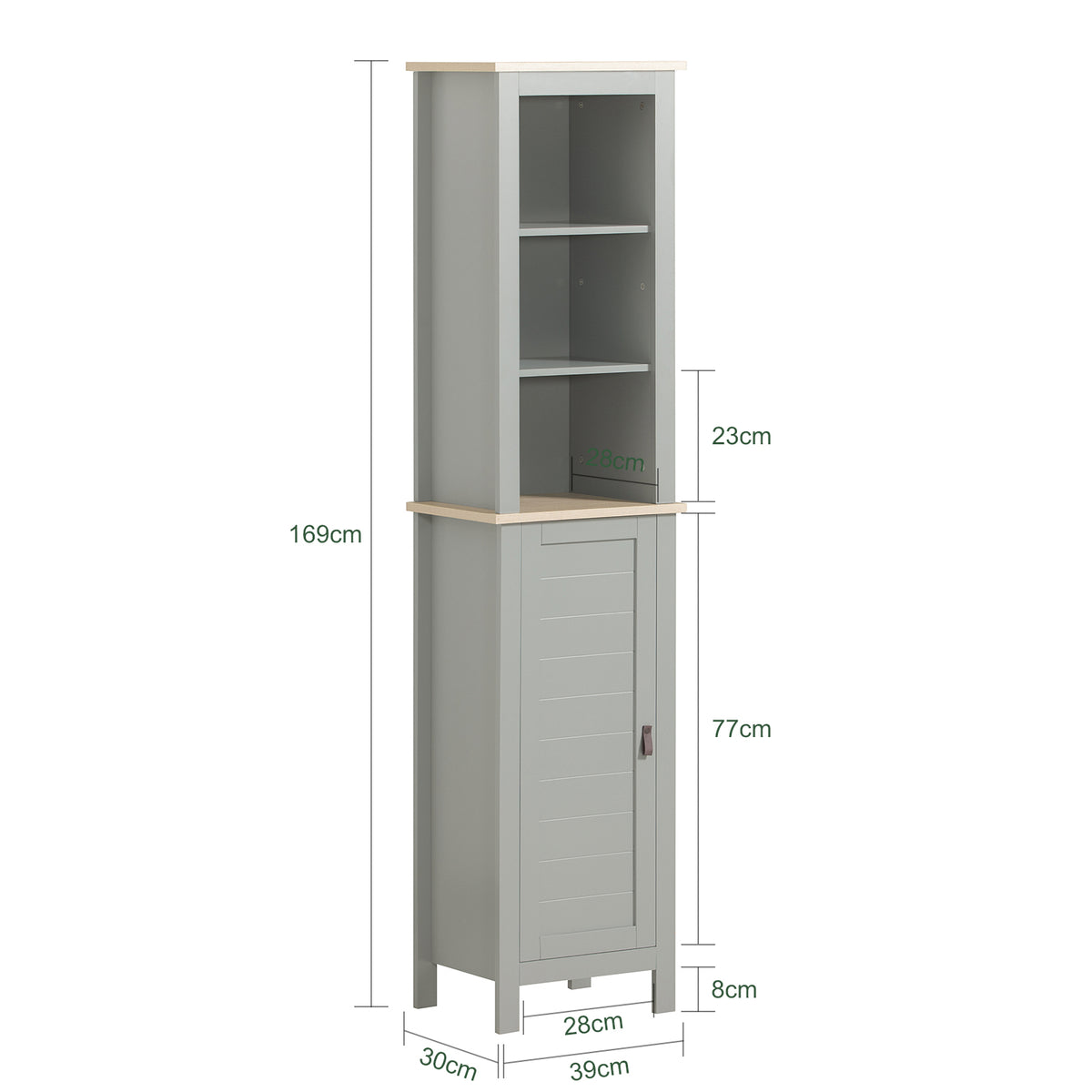 SoBuy BZR68-HG Colonne Salle de Bain Rangement Fonctionnel et Compact, pour Salle de Bain et WC, Rangement Optimisé, Design Fonctionnel – L39×P30×H169 cm, Gris