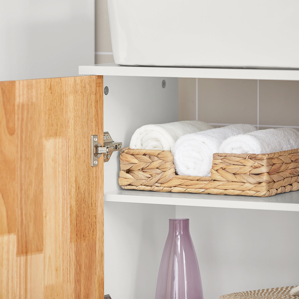 SoBuy BZR75-W Meuble sous Lavabo, Meuble sous Vasque, Armoire Salle de Bain avec Porte et 2 Compartiments Latéral
