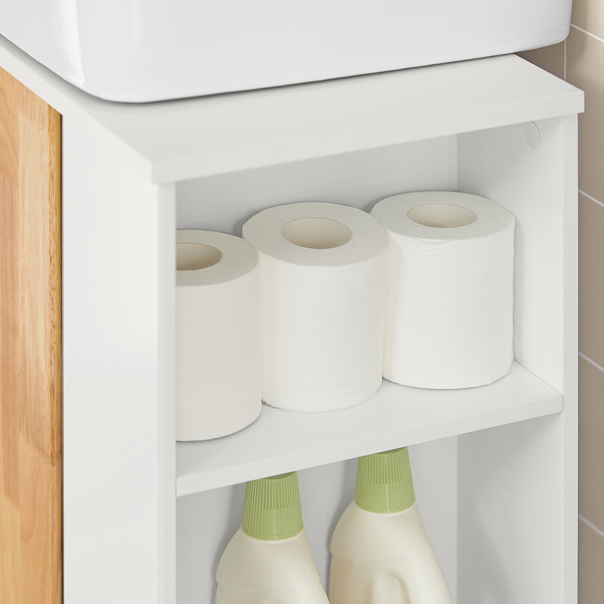 SoBuy BZR75-W Meuble sous Lavabo, Meuble sous Vasque, Armoire Salle de Bain avec Porte et 2 Compartiments Latéral