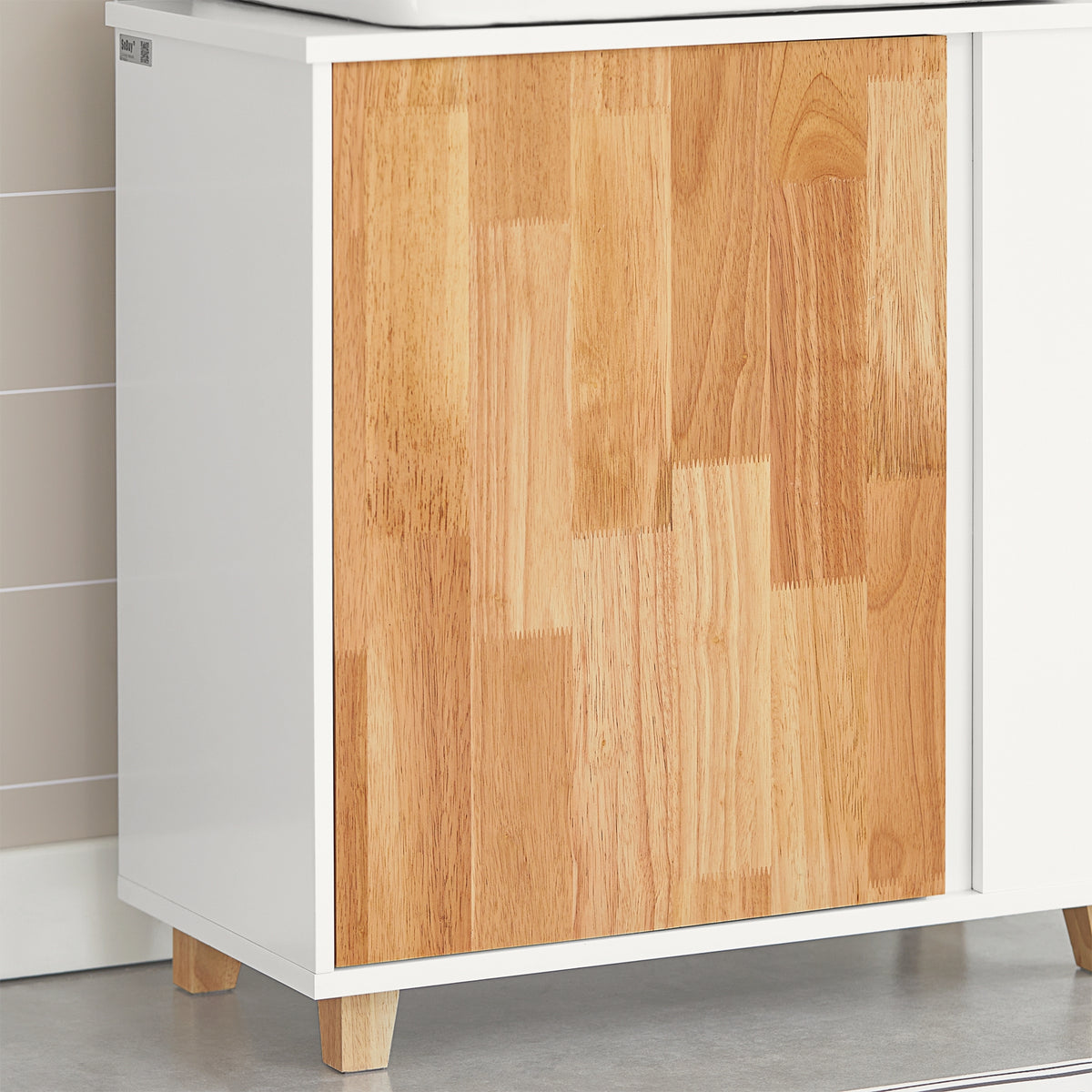 SoBuy BZR75-W Meuble sous Lavabo, Meuble sous Vasque, Armoire Salle de Bain avec Porte et 2 Compartiments Latéral