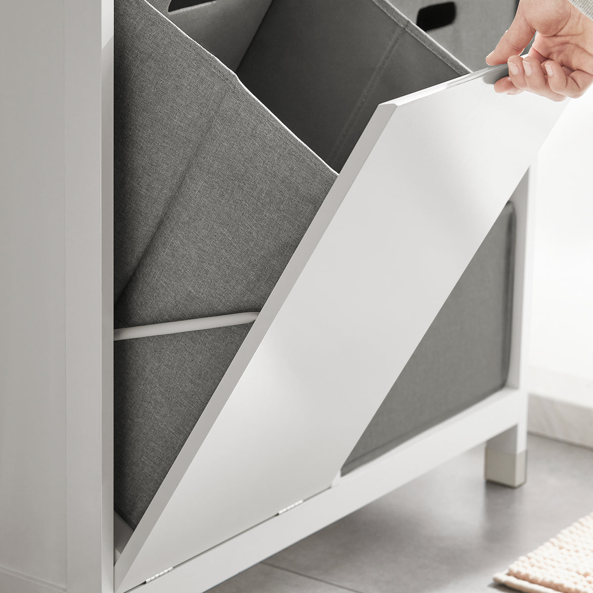 SoBuy BZR77-W Meuble de Salle de Bain avec Paniers à Linge, Armoire à Linge avec 3 Paniers et Tiroir, Armoire de Salle de Bain en Bois, Corbeille à Linge, Blanc, 80x91x38cm