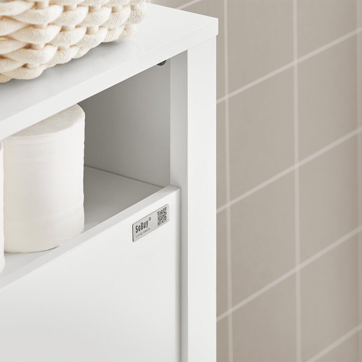 SoBuy BZR83-W Meuble de Rangement Salle de Bain Étroit, Support Papier Toilette, Armoire Toilettes WC avec 2 Paniers Amovibles Rangement Polyvalente