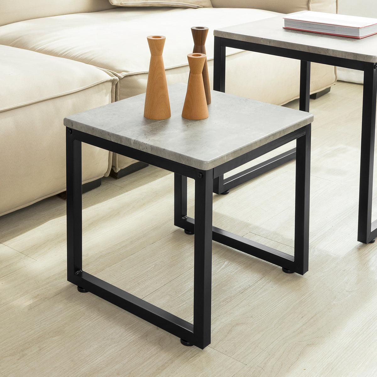SoBuy FBT42-HG Tables Basses Gigognes, Set de 2, Lot de 2 Tables d'Appoint Empilables Tables Carrée Table Basse