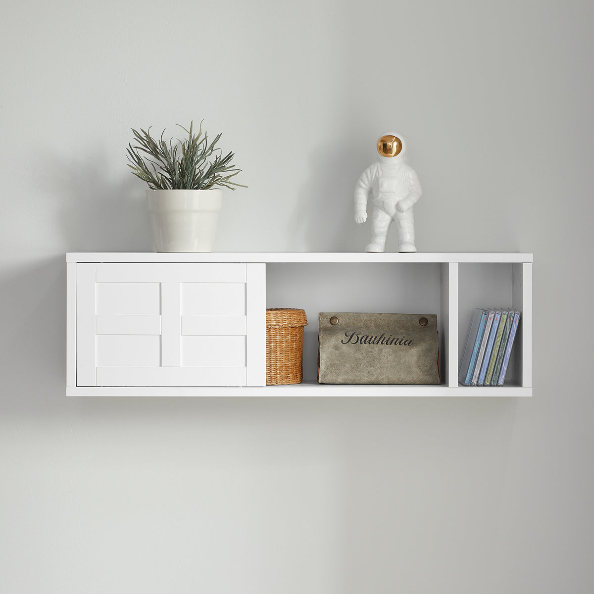 SoBuy FHK18-W Étagère Murale avec 2 Portes Coulissantes, Rangement Optimisé, Design Fonctionnel, Usage Quotidien, Format Pratique – L75×P20×H23 cm, Blanc