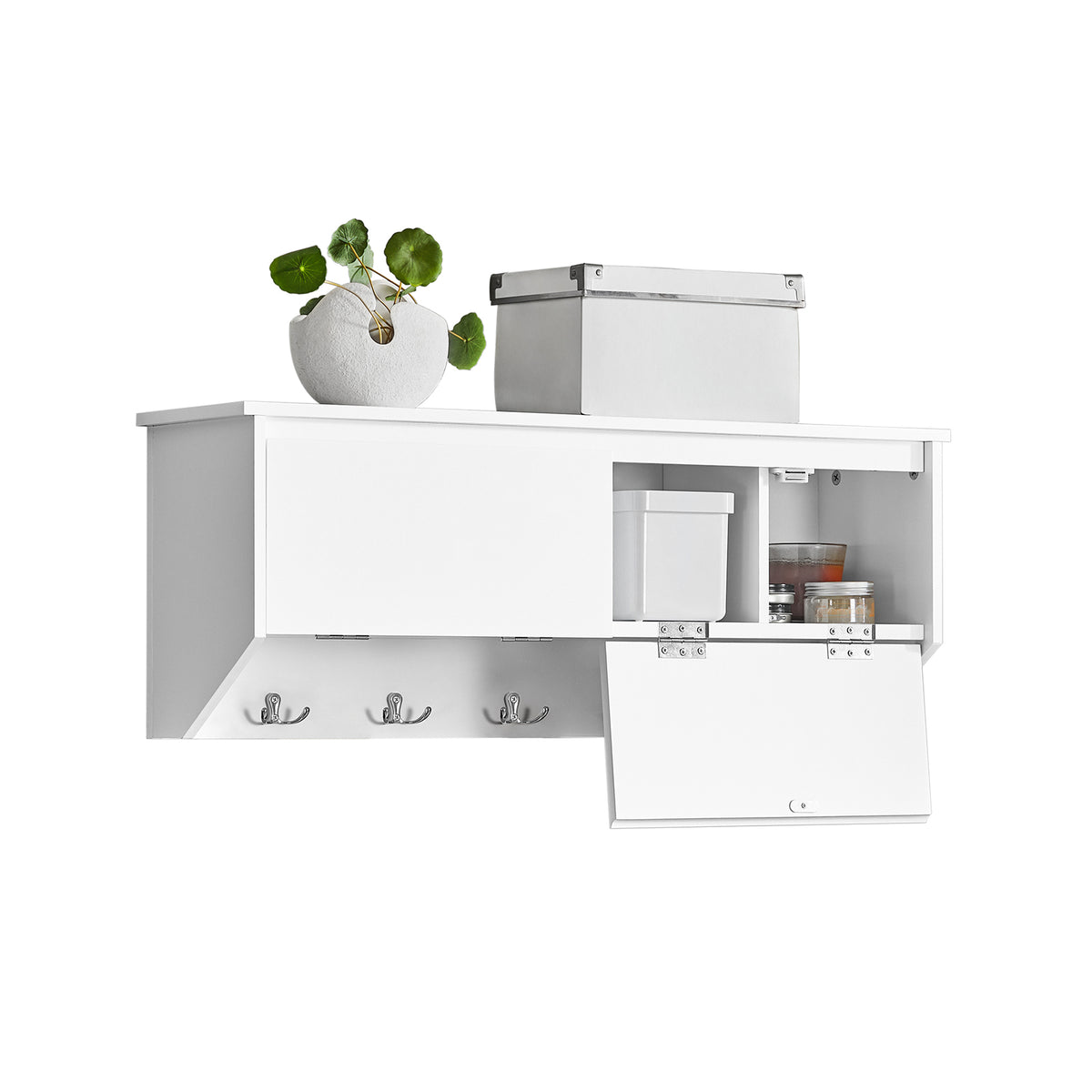 SoBuy FHK24-W Portemanteau Mural Meuble d’Entrée Vestiaire Portant à Vêtements Étagère Murale avec 2 Portes et 5 Crochets Dou