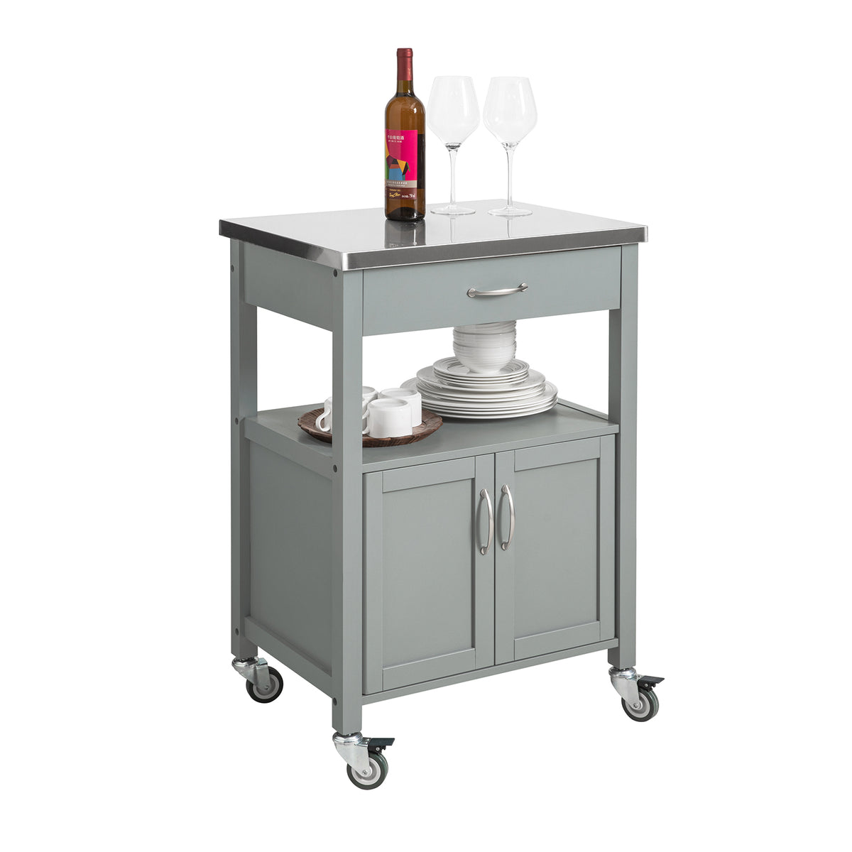 SoBuy FKW22-HG Meuble de Cuisine à roulettes avec Plan de Travail Desserte Cuisine compacte pour Rangement Cuisine, extérieur