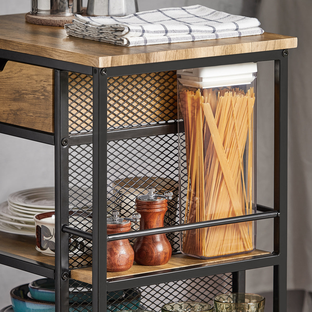 SoBuy FKW99-N Desserte de Cuisine Roulante Chariot de Service Meuble de Rangement à roulettes Multifonctionnel avec 1Tiroir, 3 Etagères et Etagères latérales, 50x37x87 cm
