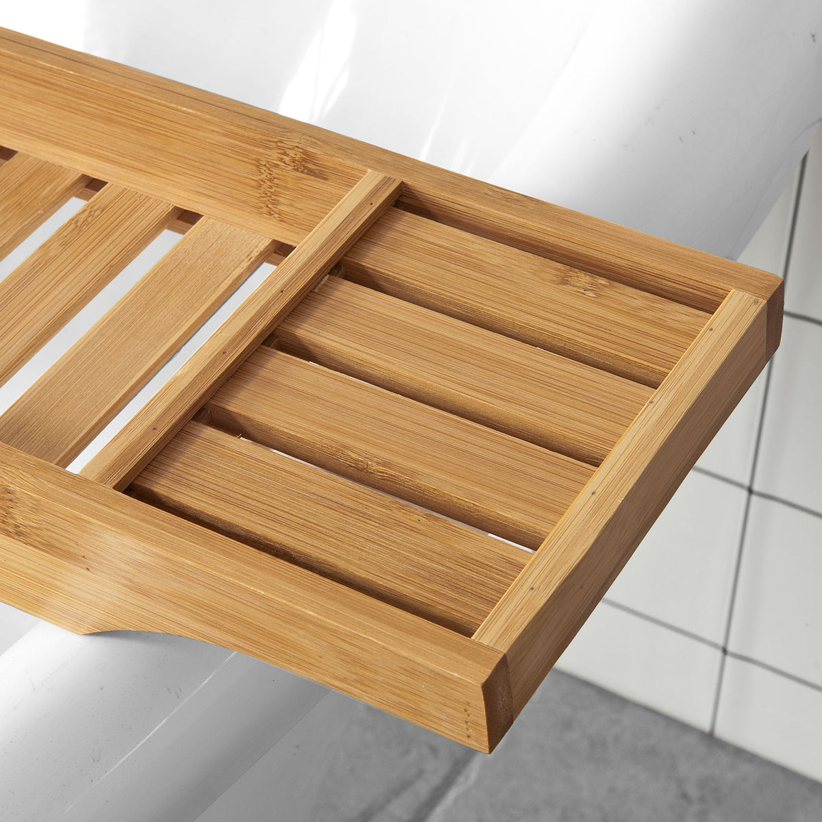 sebuyfr.comG212-N Plateau de Baignoire Extra Long et Verni avec Support Verre à Vin et Bougie, Design Fonctionnel, Usage Quotidien, Pratique – Bambou, Naturel