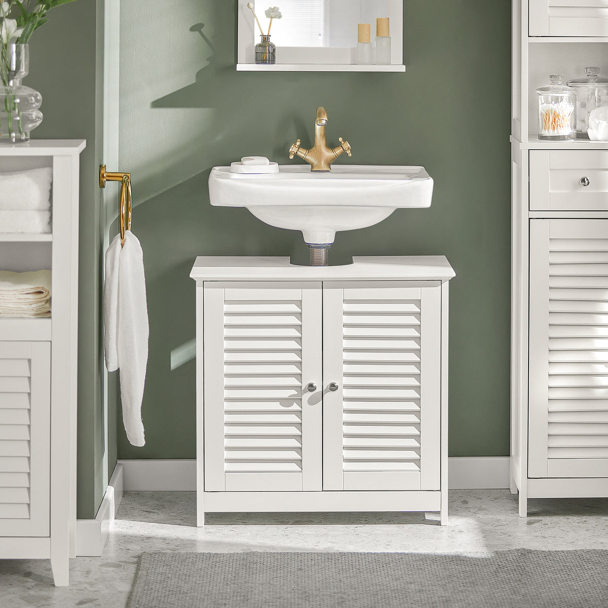 sebuyfr.comG237-W Meuble Sous-Lavabo Meuble de Salle de Bain Vasque, 2 portes et 2 étages