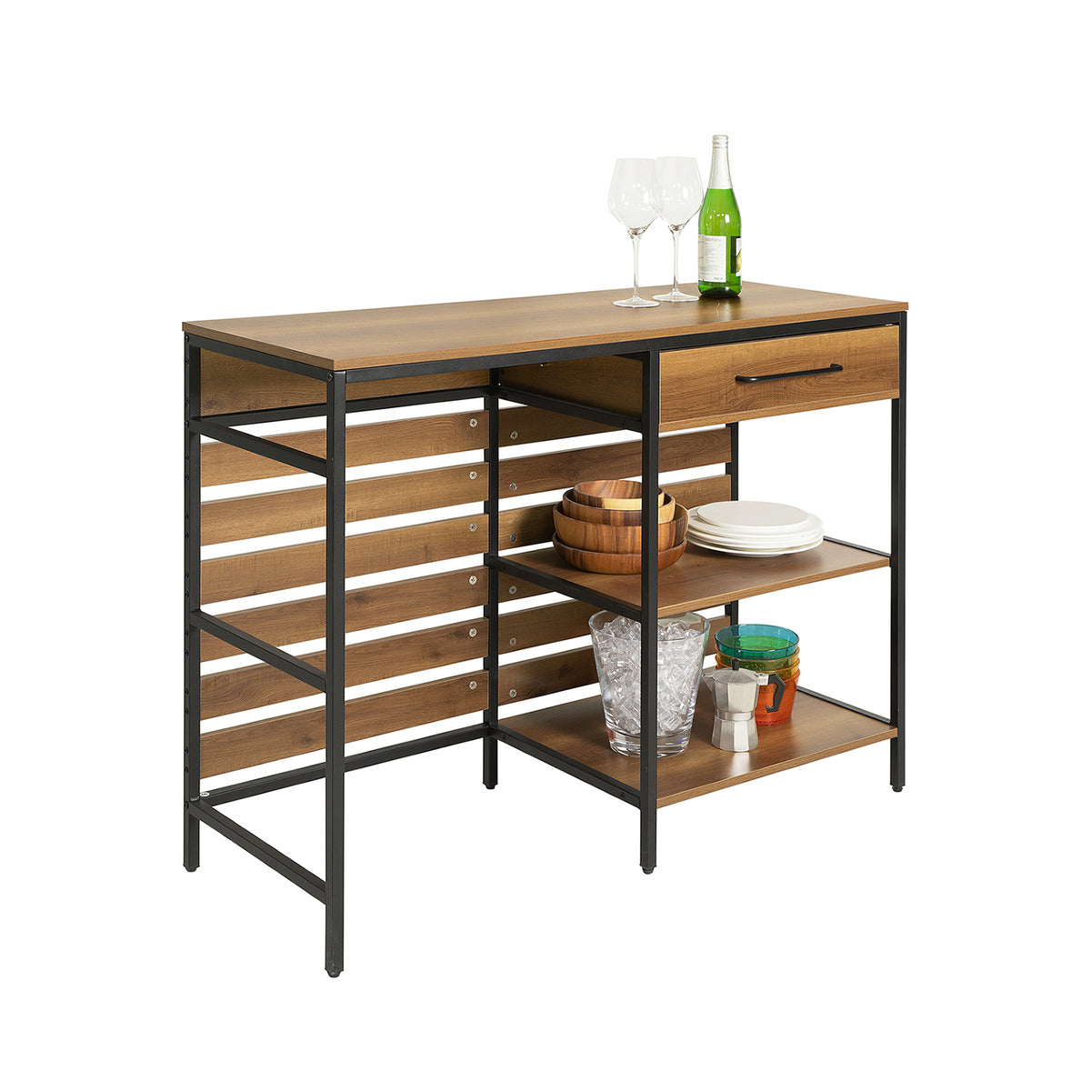 SoBuy FSB71-PF Îlot Central Cuisine Comptoir de Cuisine avec Tiroir et 2 Étagères