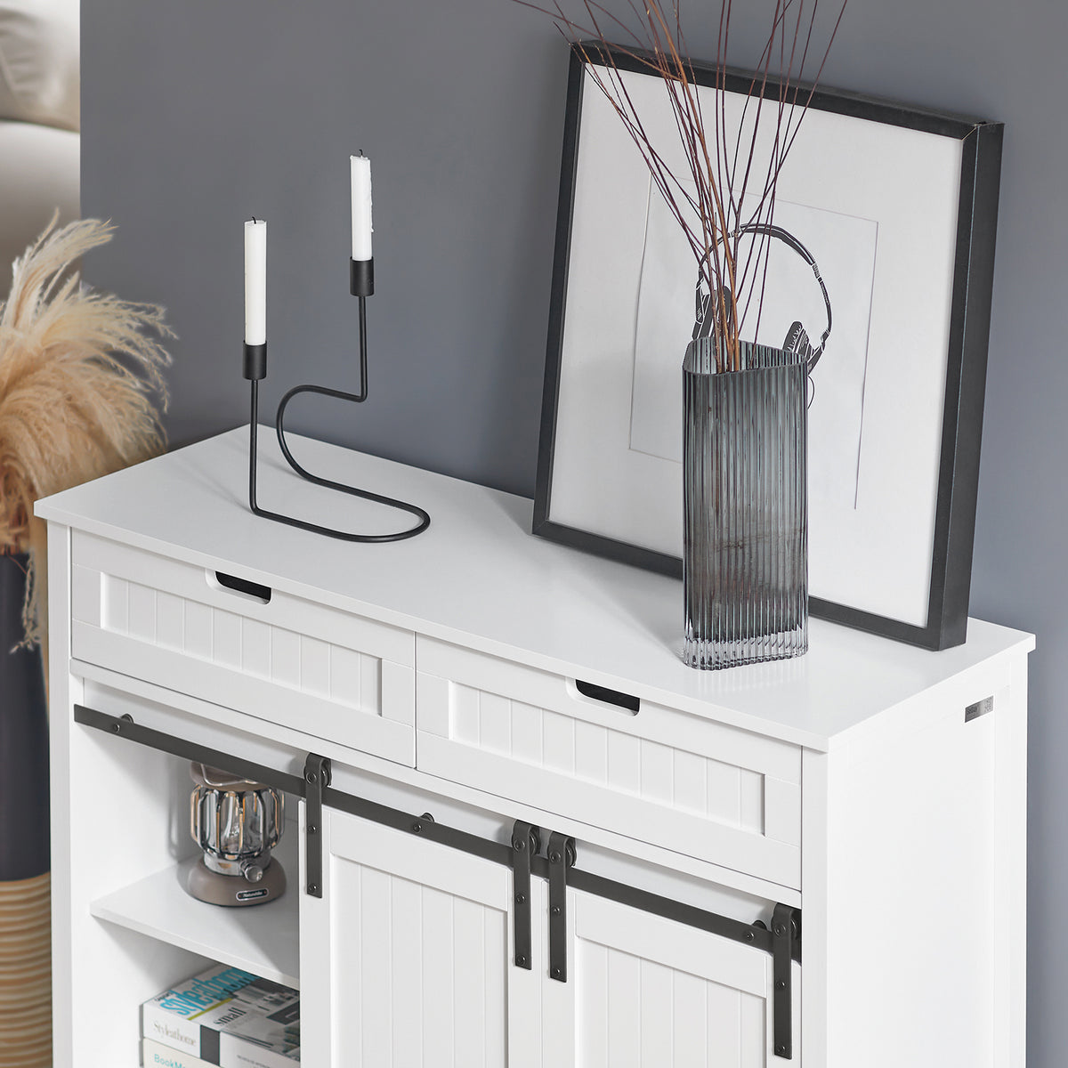 SoBuy FSB74-W Meuble d’Entrée avec Rangement Chaussures Intégré – 2 Portes Coulissantes et 2 Tiroirs – Entrée Organisée – 104x35x93 cm Blanc