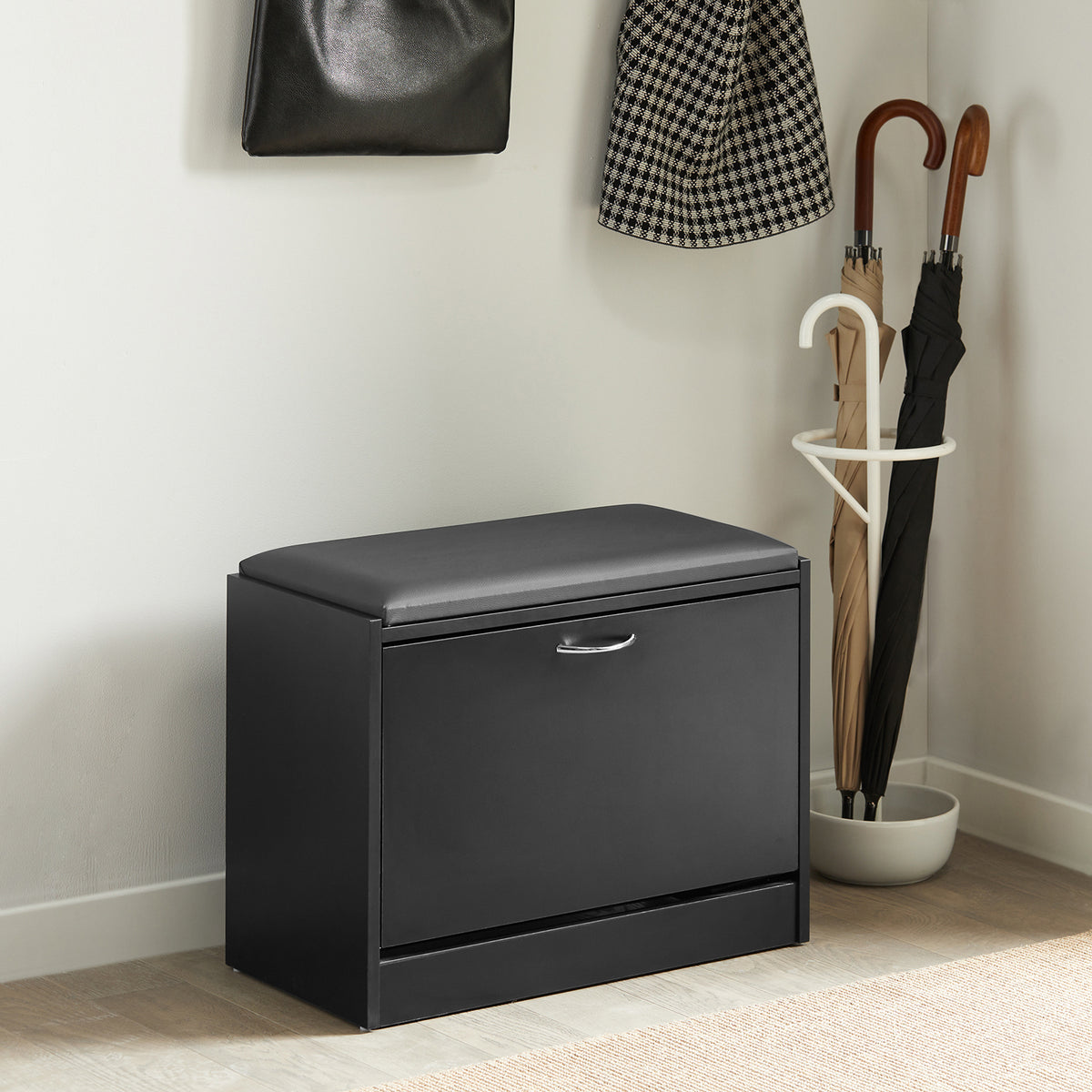 SoBuy FSR16-SCH Banc Armoire à Chaussures 1 abattant avec Coussin Meuble d’entrée Coffre Rangement pour Chaussures, N