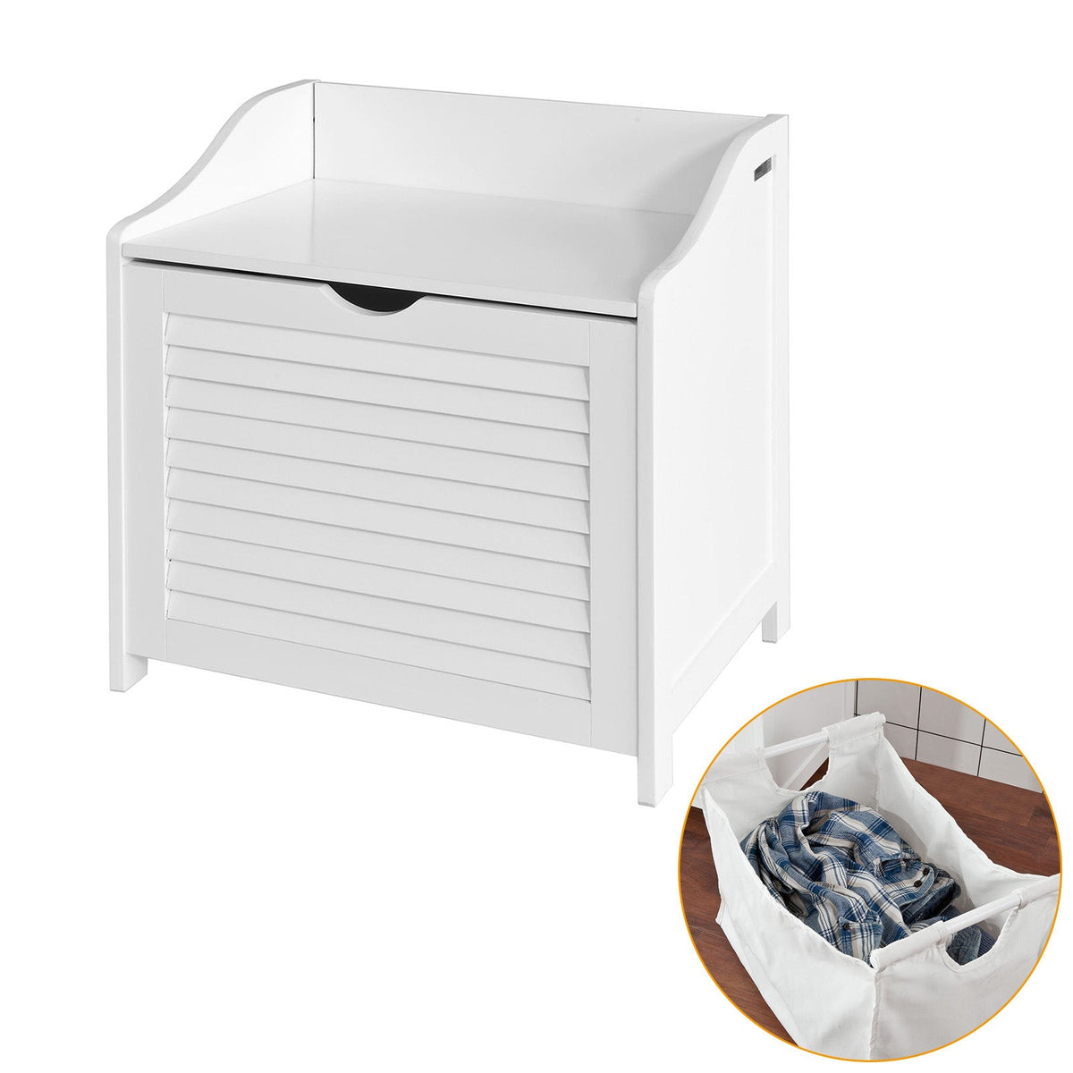 SoBuy FSR40-W Banc de Rangement avec Coussin Rembourré et Sac à Linge Amovible pour Entrée – 50x35x53 cm, Blanc