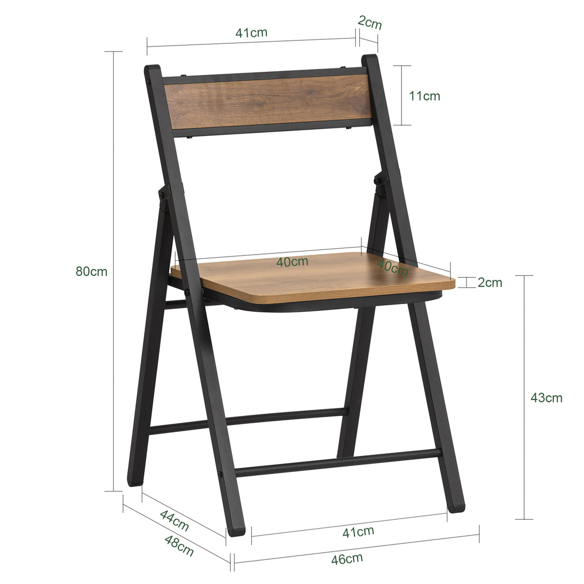 SoBuy FST88-PF Chaise Pliante Robuste en Bois et Métal Chaise Visiteur Chaise Pliable Style Industriel pour Cuisine, Bureau 46 x 48 x 80 cm