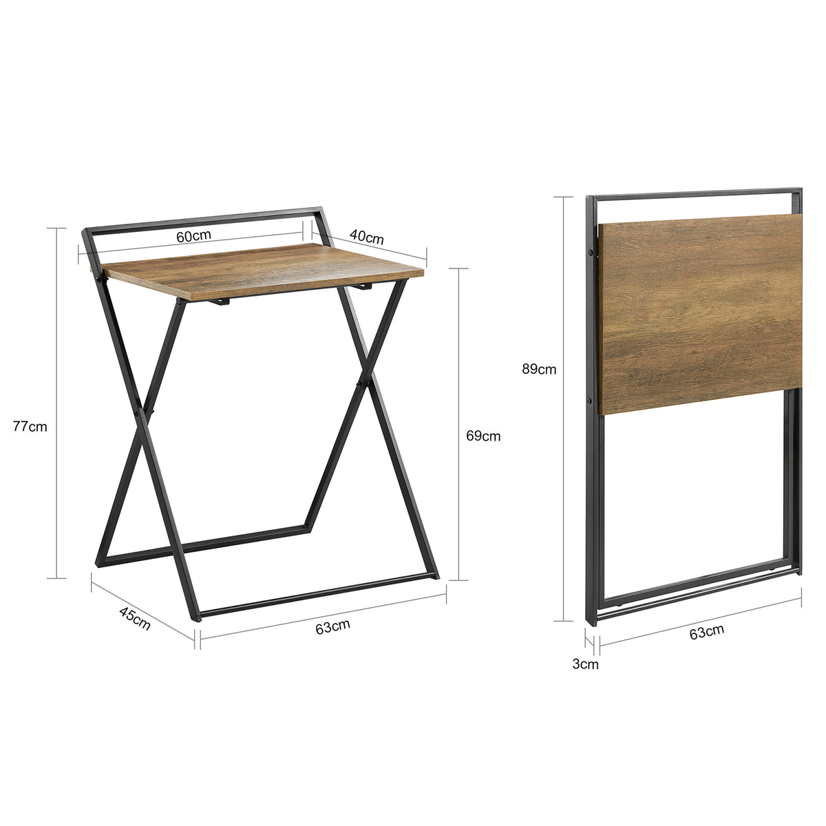 SoBuy FWT88-F Table Pliant pour Petits Espaces, Bureau d'Ordinateur Table d’Etude Bureau Portable à Domicile, Salon, Chambre, Aucun Assemblage Requis Design Industriel