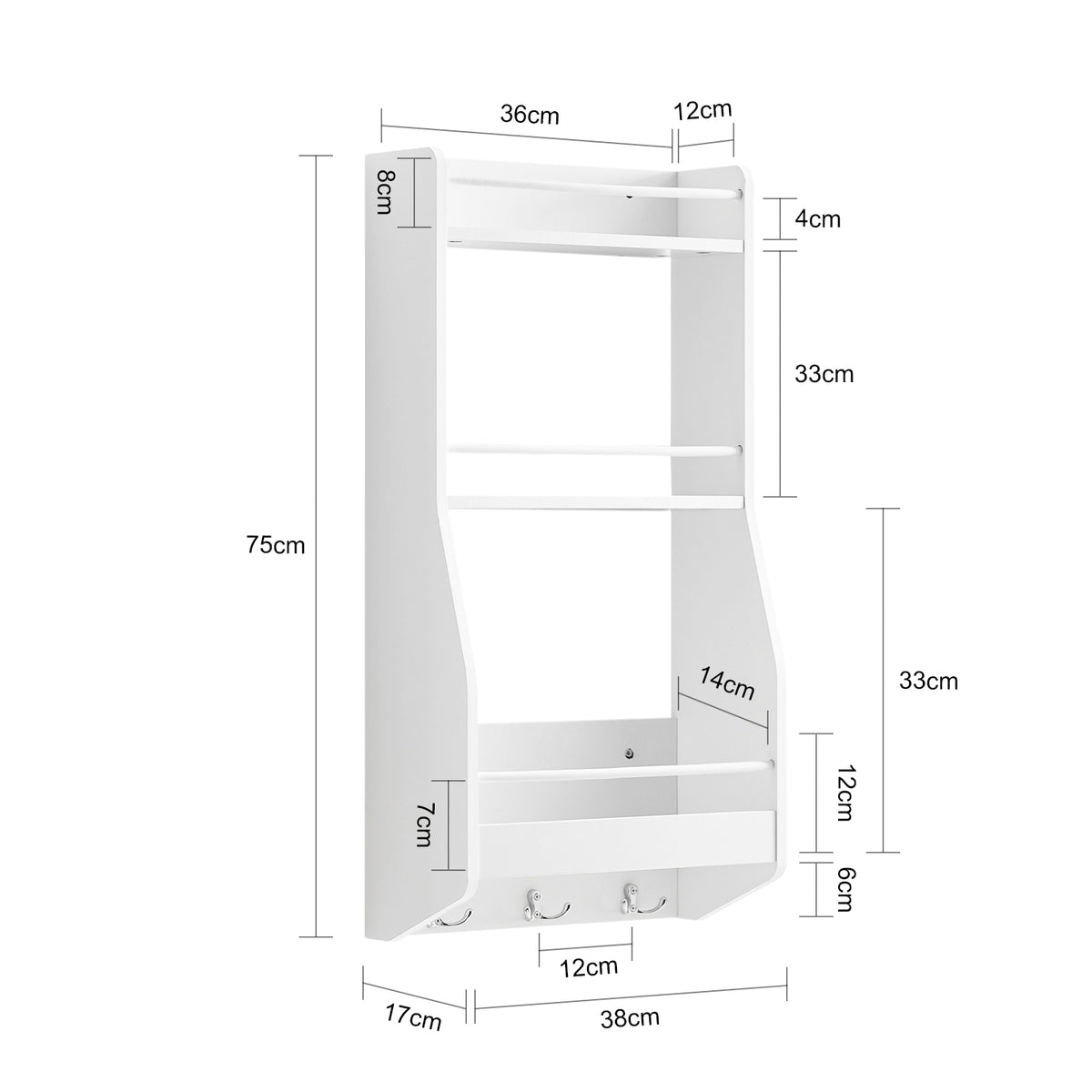 SoBuy KCR12-W Étagère à Suspendre Étagere Rangement murale Étagère à Épices Rangement Cuisine Étagère de salle de bain