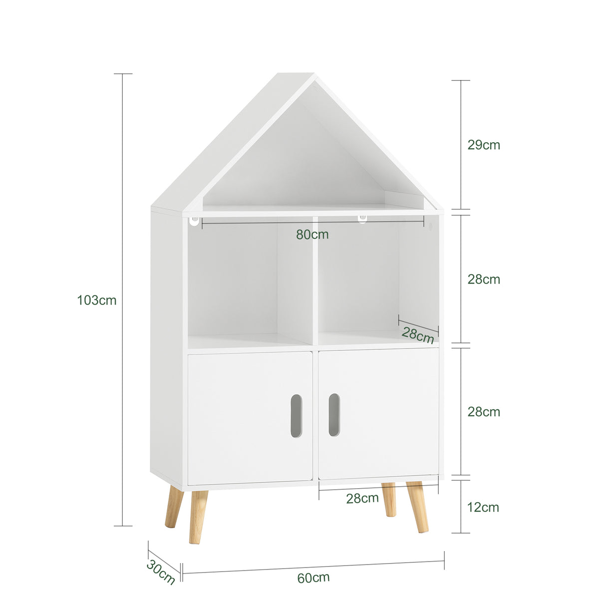 SoBuy KMB58-W Bibliothèque Enfant avec 2 Compartiments et 2 Portes, pour Chambre d’Enfant, Rangement Optimisé, Design Fonctionnel – L63×P30×H103 cm, Blanc