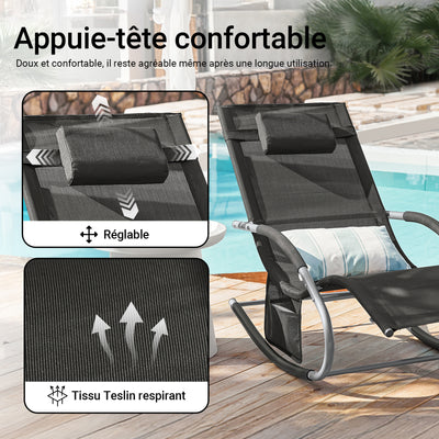 SoBuy OGS28-SCHx2 Lot de 2 Chaise Longue Transat de Jardin Bascule avec Appui-tête Réglable et Pochette latérale