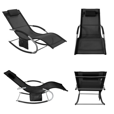 SoBuy OGS28-SCHx2 Lot de 2 Chaise Longue Transat de Jardin Bascule avec Appui-tête Réglable et Pochette latérale