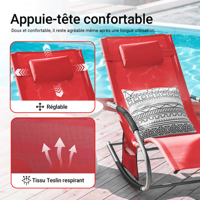 SoBuy OGS28-Rx2 Lot de 2 Chaise Longue Transat de Jardin Bascule avec Appui-tête Réglable et Pochette latérale