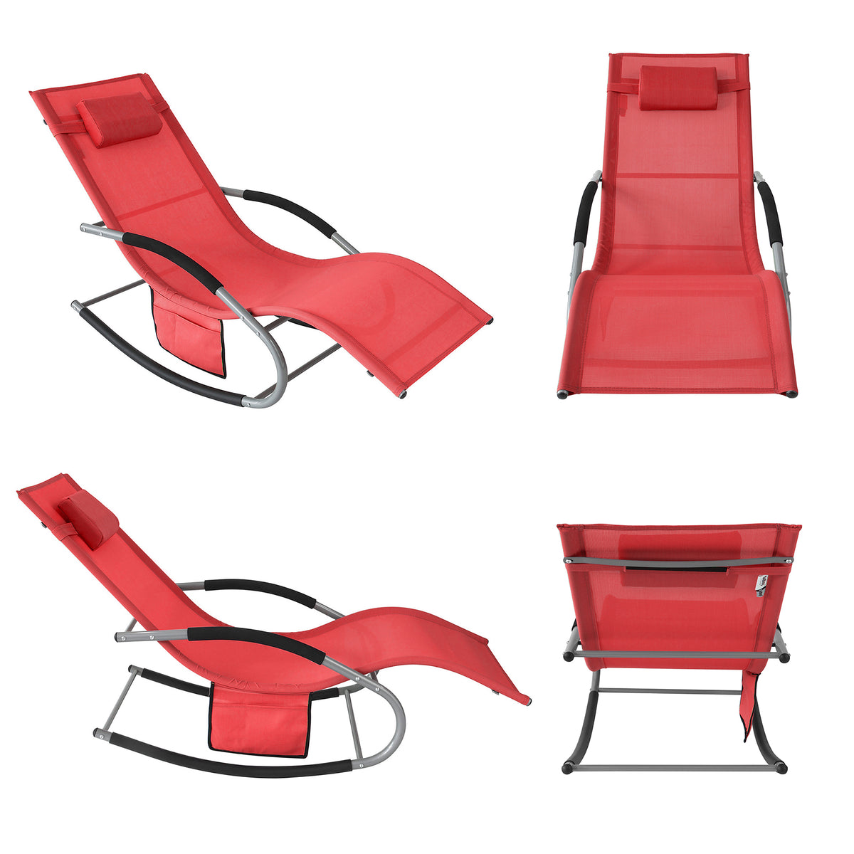 SoBuy OGS28-Rx2 Lot de 2 Chaise Longue Transat de Jardin Bascule avec Appui-tête Réglable et Pochette latérale