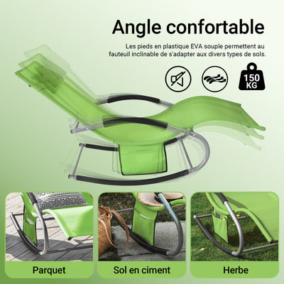 SoBuy OGS28-GRx2 Lot de 2 Chaise Longue Transat de Jardin Bascule avec Appui-tête Réglable et Pochette latérale