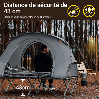 SoBuy OGS60-L-HG Lit de Camping 2 Personnes 3 en 1 – Toit Anti-UV, Matelas Gonflable Intégré, Charge 300 kg, Sac à Roulettes, Gris