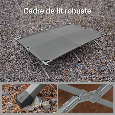 SoBuy OGS60-L-HG Lit de Camping 2 Personnes 3 en 1 – Toit Anti-UV, Matelas Gonflable Intégré, Charge 300 kg, Sac à Roulettes, Gris