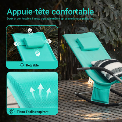 SoBuy OGS28-TBx2 Lot de 2 Chaise Longue Transat de Jardin Bascule avec Appui-tête Réglable et Pochette latérale