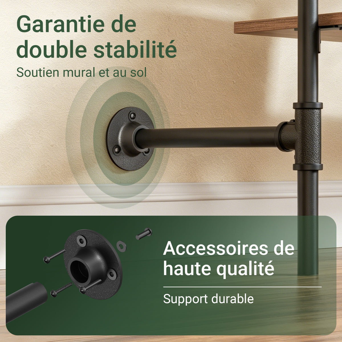SoBuy KLS20-SCH Portant à Vêtements Mural Compact avec 2 Étagères MDF – Dressing Mural, Charge 45 kg, Noir Industriel 91,5×48×220 cm