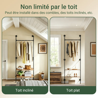 SoBuy KLS20-SCH Portant à Vêtements Mural Compact avec 2 Étagères MDF – Dressing Mural, Charge 45 kg, Noir Industriel 91,5×48×220 cm