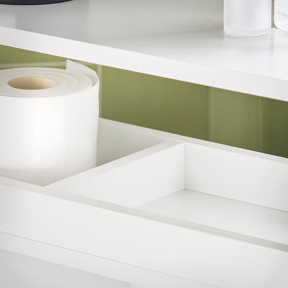 SoBuy BZR02-W Meuble Salle de Bain à Roulettes avec 2 Portes Coulissantes – L70×P20×H71 cm, Charge 30 kg, MDF E1, Blanc