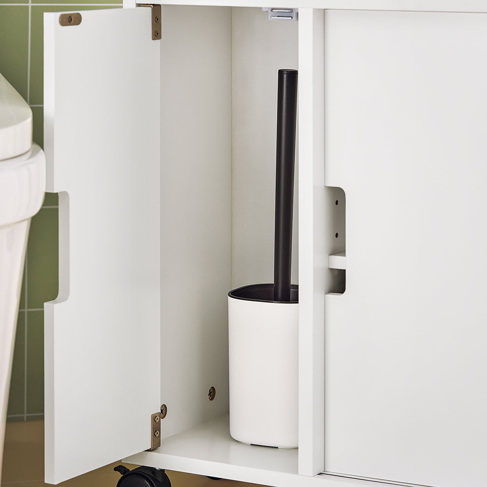 SoBuy BZR02-W Meuble Salle de Bain à Roulettes avec 2 Portes Coulissantes – L70×P20×H71 cm, Charge 30 kg, MDF E1, Blanc