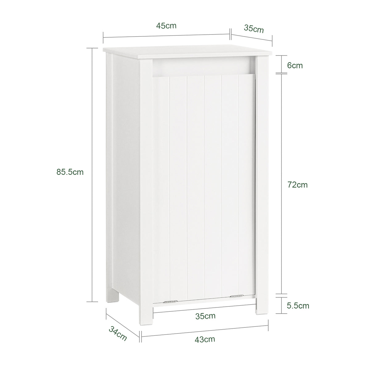 SoBuy BZR100-W Armoire à Linge avec Panier Rabattable et Sac Amovible à Poignées – L45×P35×H85,5 cm, Charge 15 kg, MDF E1, Blanc