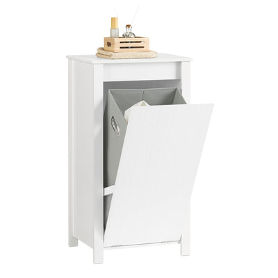 SoBuy BZR100-W Meuble Salle de Bain avec Panier à Linge Rabattable Armoire de Salle de Bain avec Sac à Linge Amovible & poign