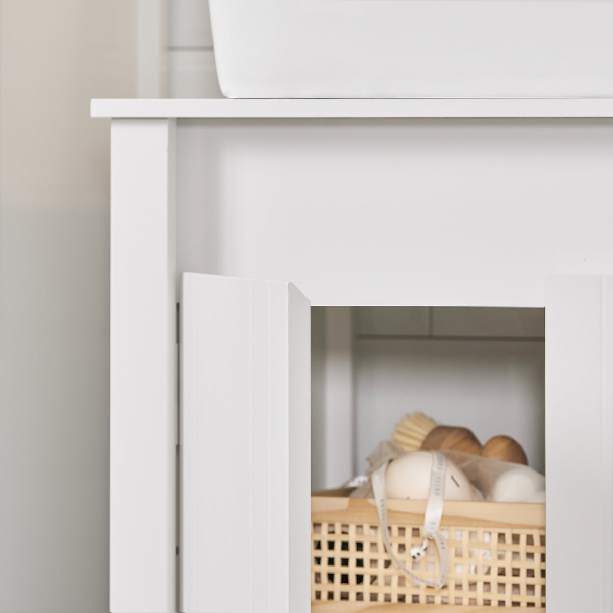 SoBuy BZR101-W Meuble sous Évier Salle de Bain, Meuble Évier de Cuisine avec 2 Portes