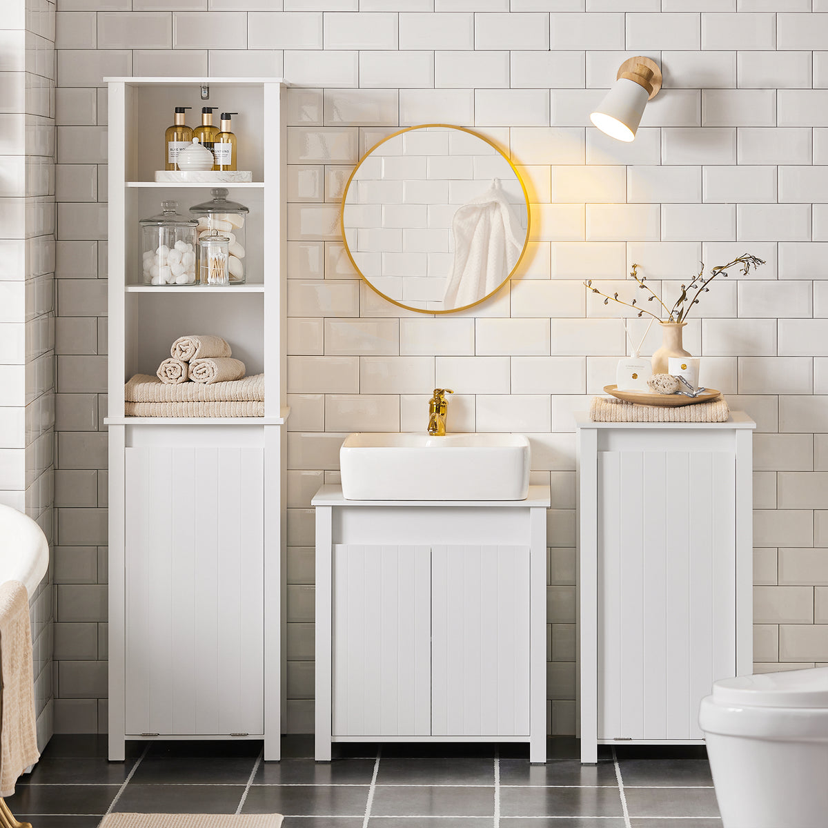 SoBuy BZR101-W Meuble sous Évier Salle de Bain, Meuble Évier de Cuisine avec 2 Portes