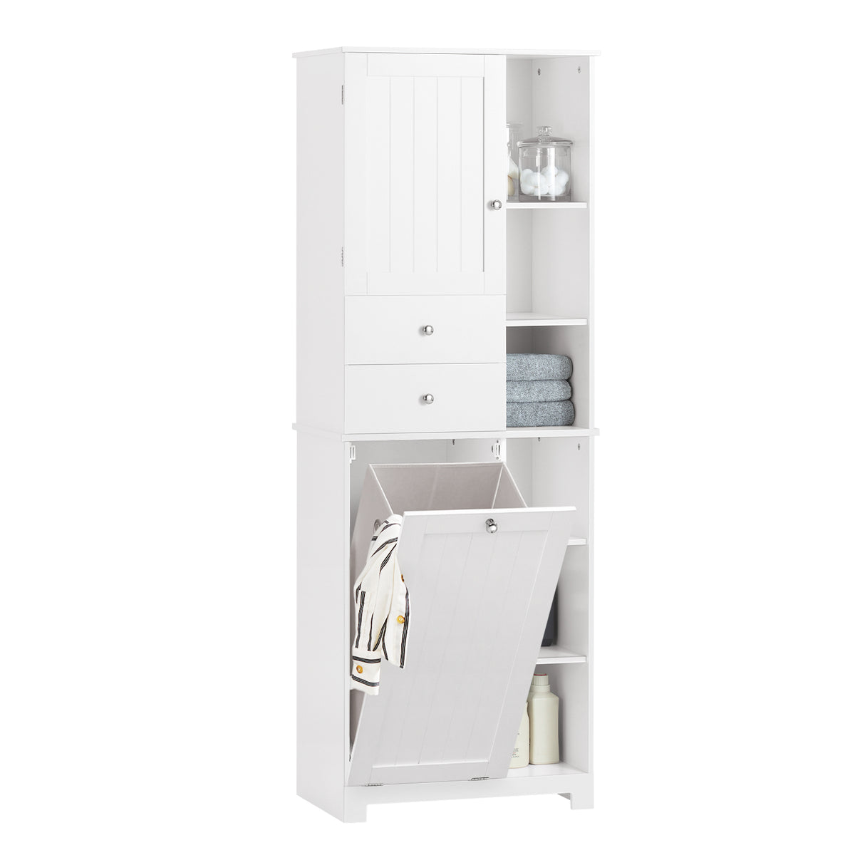 Colonne salle de bain SoBuy BZR104-W blanche avec panier à linge, vue d'ensemble
