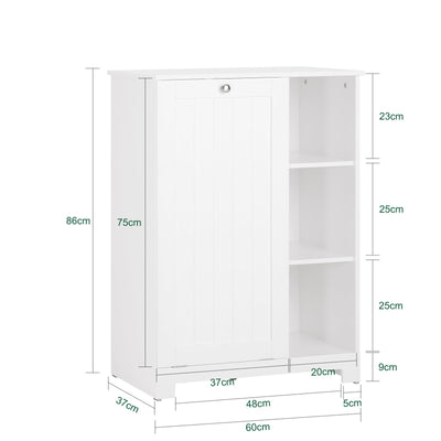 SoBuy BZR105-W Meuble Salle de Bain avec Panier à Linge et 3 Étagères – L60×P37×H86 cm, Charge 70 kg, MDF E1, Blanc