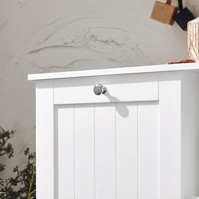 SoBuy BZR105-W Meuble Salle de Bain avec Panier à Linge et 3 Étagères – L60×P37×H86 cm, Charge 70 kg, MDF E1, Blanc