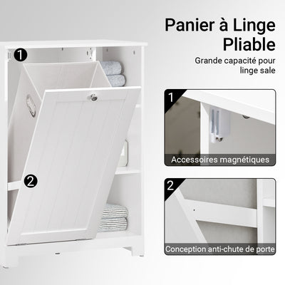 SoBuy BZR105-W Meuble Salle de Bain avec Panier à Linge et 3 Étagères – L60×P37×H86 cm, Charge 70 kg, MDF E1, Blanc